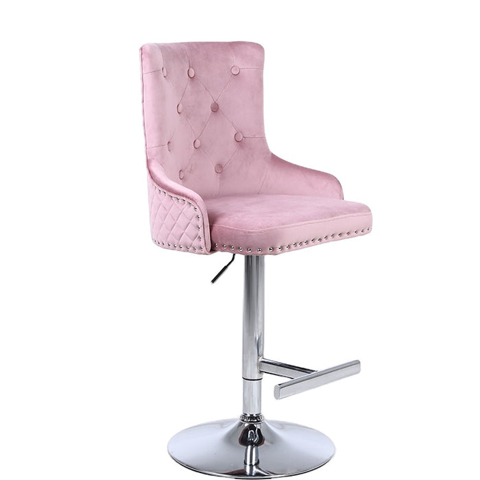Majestic Pink Velvet Diamond Quilted - Lion Head Knocker Back Bar Stool - The Furniture Mega Store 