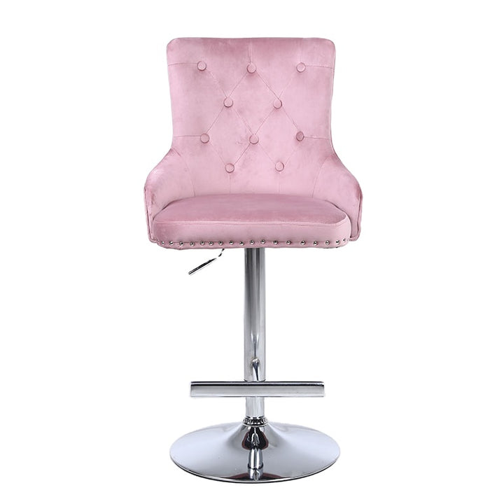 Majestic Pink Velvet Diamond Quilted - Lion Head Knocker Back Bar Stool - The Furniture Mega Store 