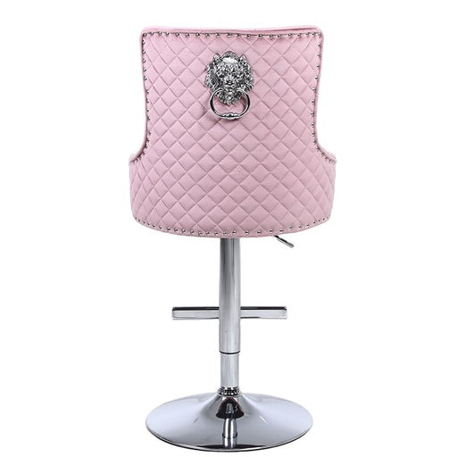 Majestic Pink Velvet Diamond Quilted - Lion Head Knocker Back Bar Stool - The Furniture Mega Store 