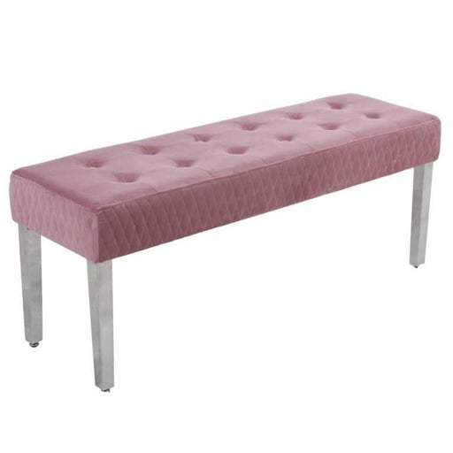 Pink Velvet Tufted Dining Bench With Chrome Legs - 140cm - The Furniture Mega Store 