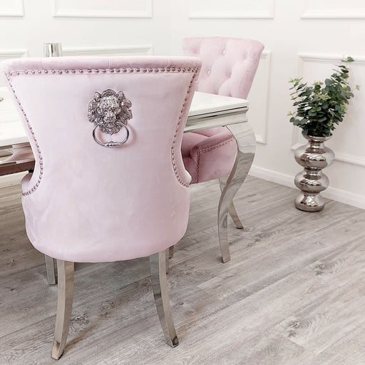 Chelsea Lion Knocker Back Pink Velvet Dining Chairs - Set Of 2 - The Furniture Mega Store 