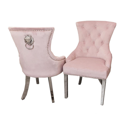 Chelsea Lion Knocker Back Pink Velvet Dining Chairs - Set Of 2 - The Furniture Mega Store 