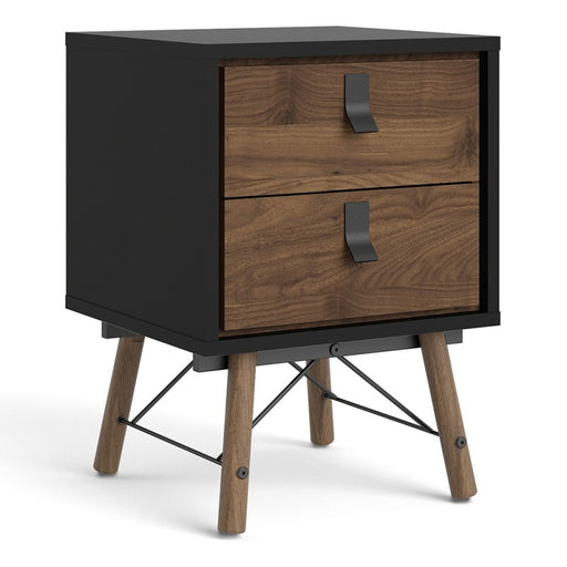 Rena 2 Drawer Bedside cabinet - Matt Black & Walnut - The Furniture Mega Store 