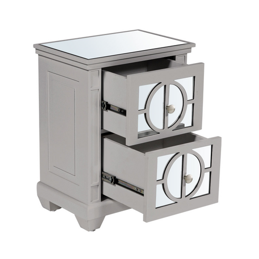 Taylor Grey & Mirrored 2 Drawer Bedside Cabinet - The Furniture Mega Store 
