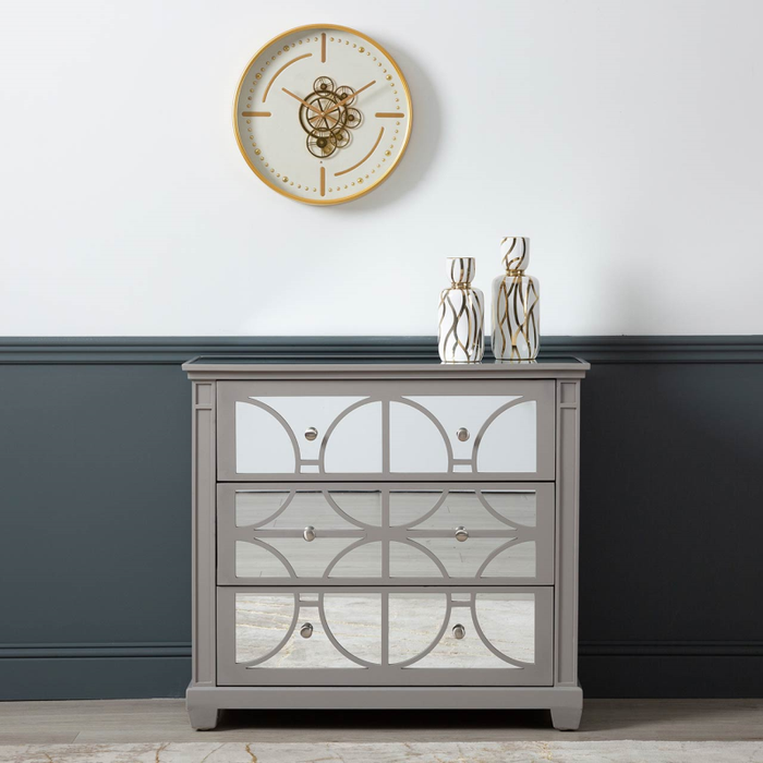 Taylor Grey & Mirrored 3 Drawer Chest - The Furniture Mega Store 