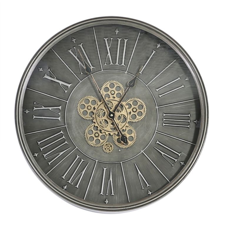 Round Dark Grey Gears Wall Clock - 60cm - The Furniture Mega Store 