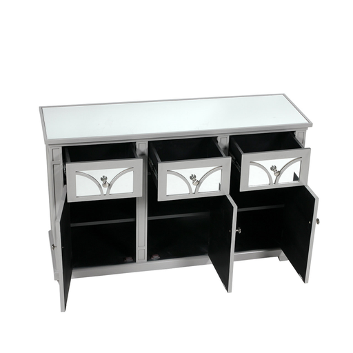 Taylor Grey & Mirrored 3 Door 3 Drawer Sideboard - The Furniture Mega Store 