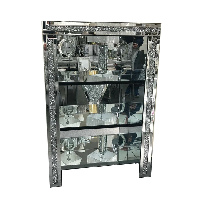 Crushed Diamond Mirrored 3 Tier Bookcase - The Furniture Mega Store 