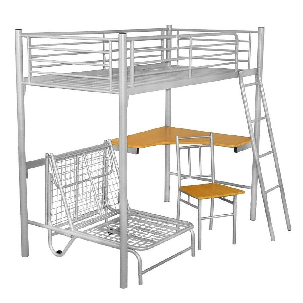 Silver Study Bunk With Desk & Futon - The Furniture Mega Store 