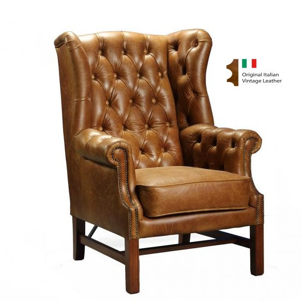 Sandringham Wingback Armchair - Choice Of Harris Tweed & Vintage Leather Upholstery - The Furniture Mega Store 