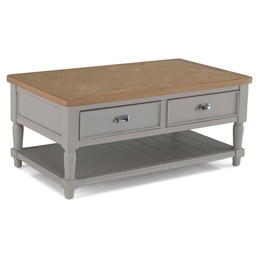 Sunbury Parquet Oak & Grey Painted 2 Drawer Coffee Table - The Furniture Mega Store 