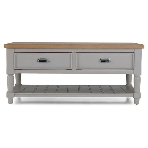 Sunbury Parquet Oak & Grey Painted 2 Drawer Coffee Table - The Furniture Mega Store 