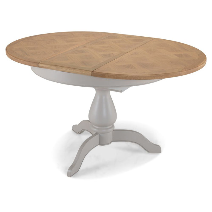 Sunbury Oak & Grey Painted Round to Oval Extending Dining Table - 110cm - 150cm - The Furniture Mega Store 