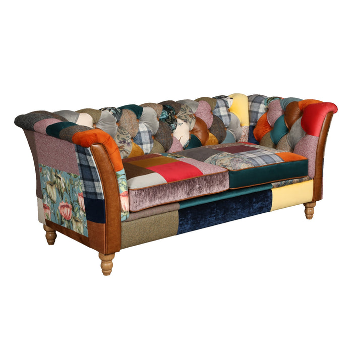 Louis Harlequin Patchwork Chesterfield Sofa Collection - Vintage Leather, Harris Tweed, Velvet & Wool - The Furniture Mega Store 