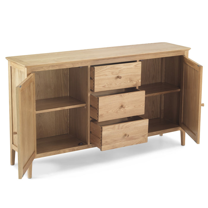 Berkley Nordic Oak Large 2 Door 3 Central Drawer Sideboard - The Furniture Mega Store 