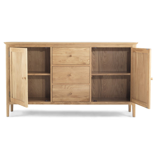 Berkley Nordic Oak Large 2 Door 3 Central Drawer Sideboard - The Furniture Mega Store