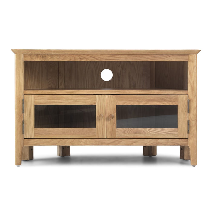 Berkley Nordic Oak Glazed 2 Door Corner TV Unit - The Furniture Mega Store 