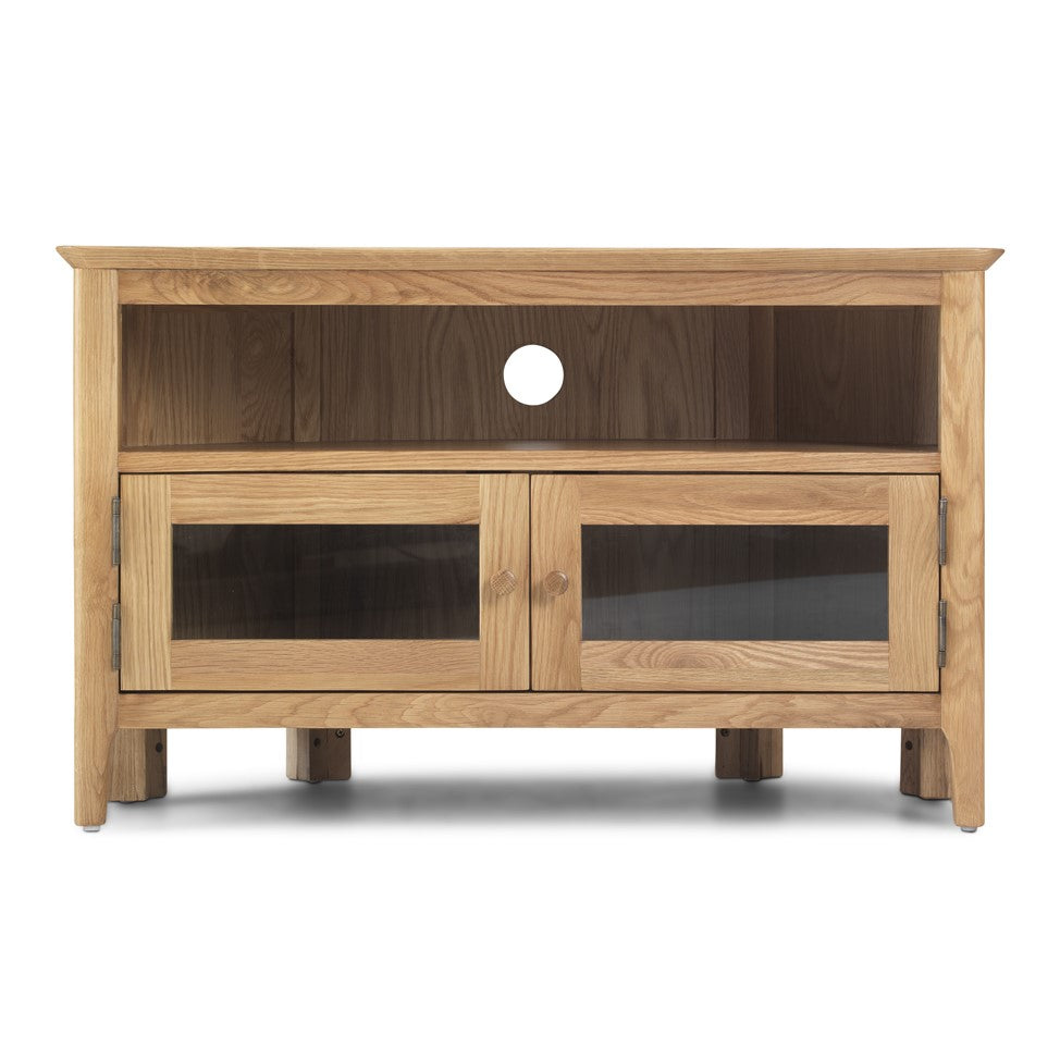 Berkley Nordic Oak Glazed 2 Door Corner TV Unit - The Furniture Mega Store 