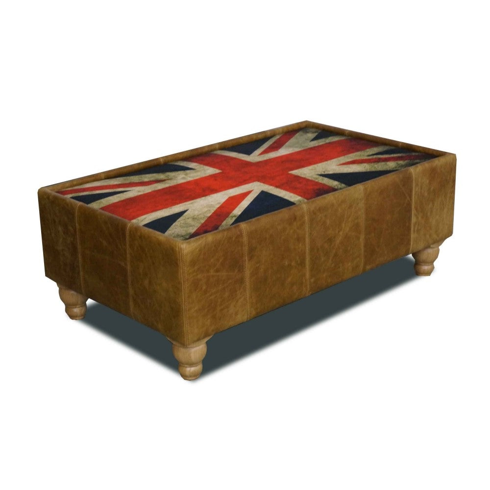 Vintage Leather & Union Jack Top Large Coffee Table - The Furniture Mega Store 