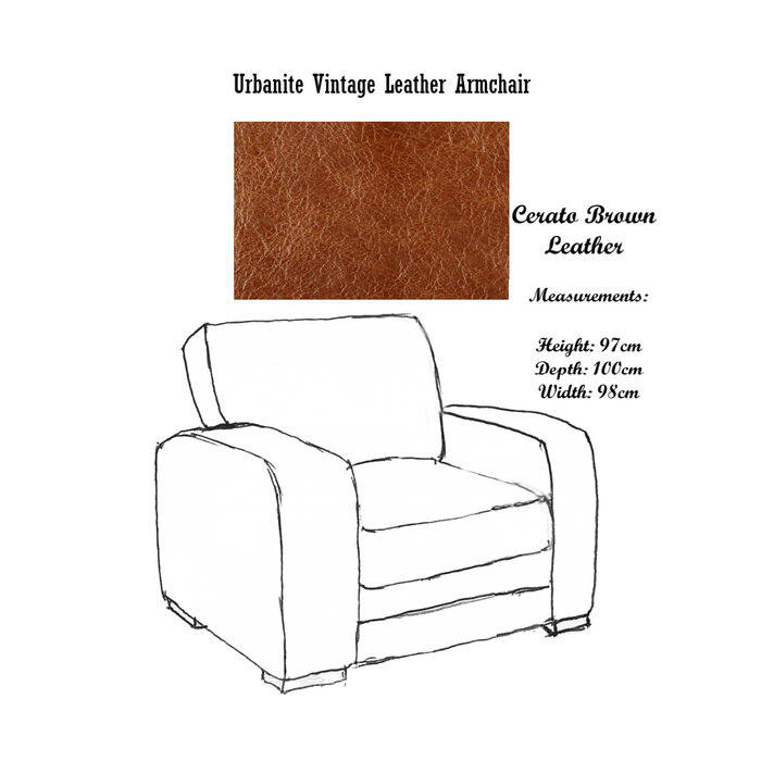 Urbanite Vintage Leather Armchair - Choice Of Leathers & Feet - The Furniture Mega Store 