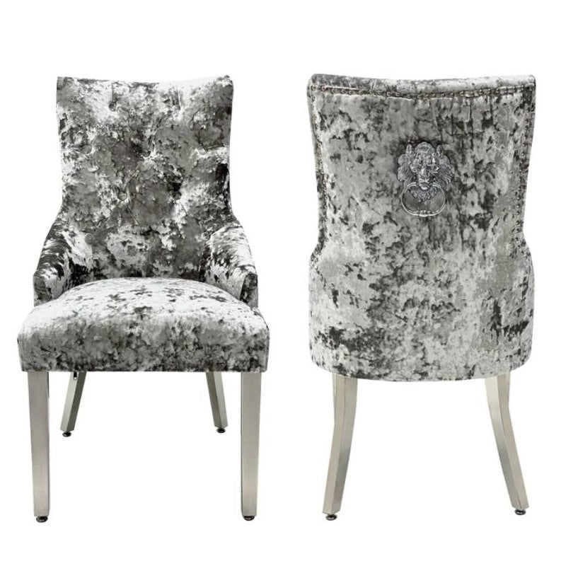 Vincent Crushed Velvet Lion Head Knocker Back Dining Chairs - Set Of 2 - The Furniture Mega Store 