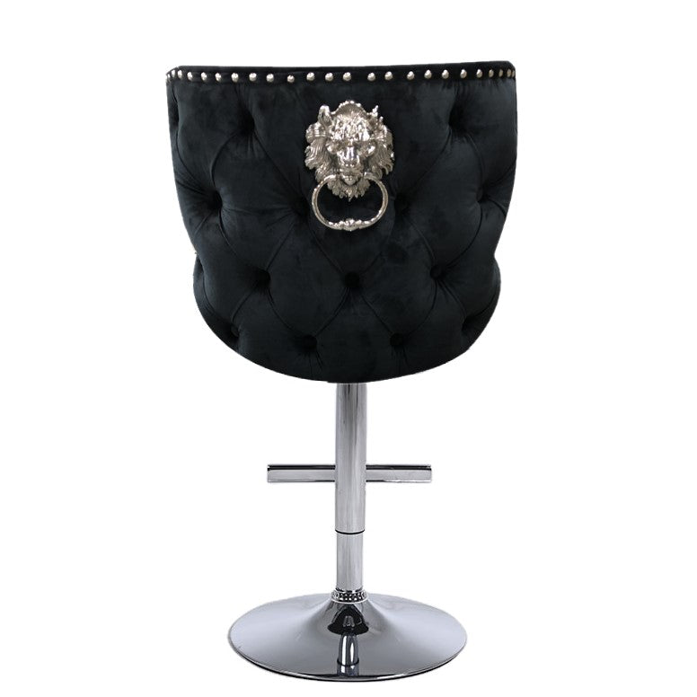 Valentino Black Velvet Deep Tufted Lion Head Bar Stool - The Furniture Mega Store 