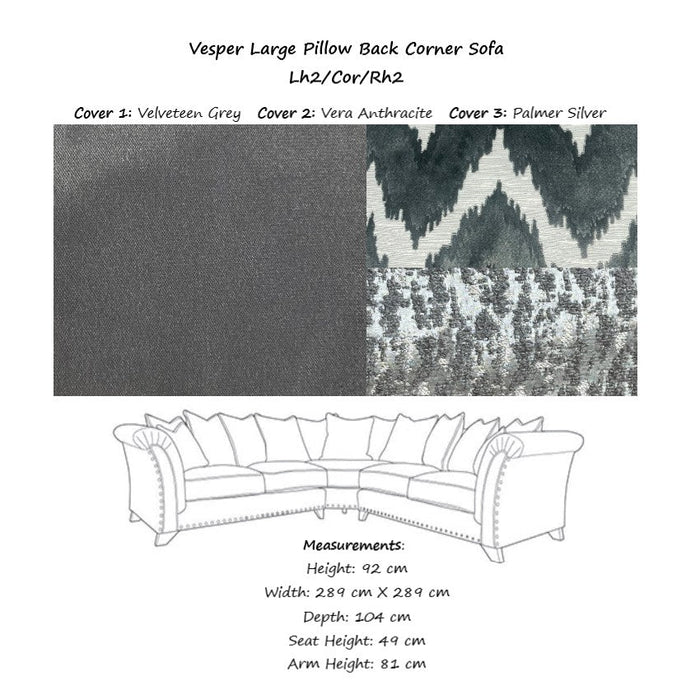Vesper Pillow Back Corner Sofa Choice Of Fabrics & Feet - The Furniture Mega Store 