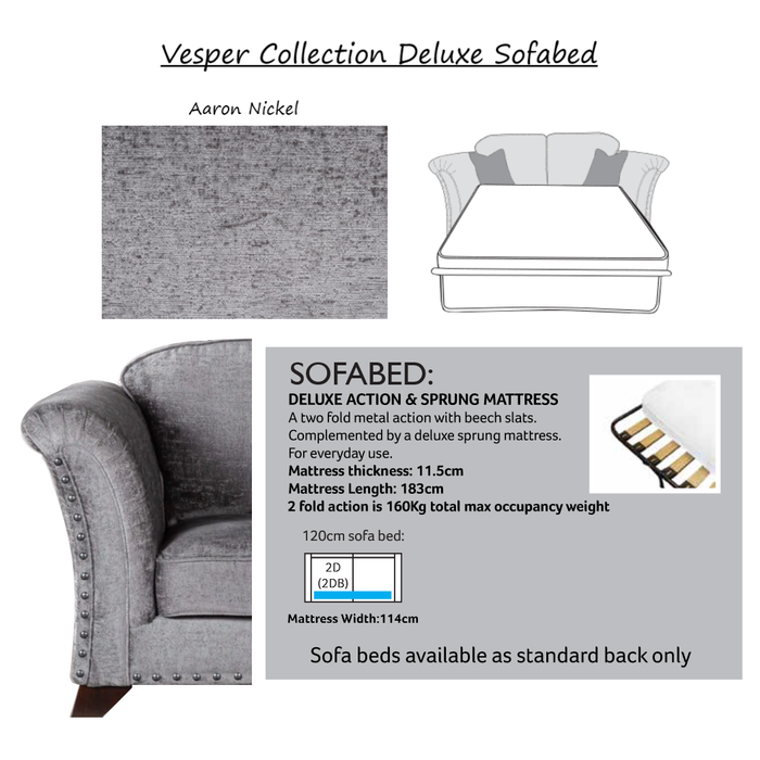 Vesper Fabric Deluxe Sofa Bed - Choice of Fabrics & Feet - The Furniture Mega Store 