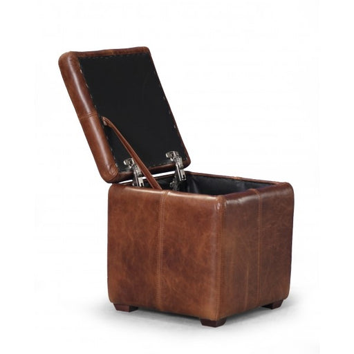 Vintage Leather Square Cube Storage Footstool - Choice Of Leathers & Feet - The Furniture Mega Store 