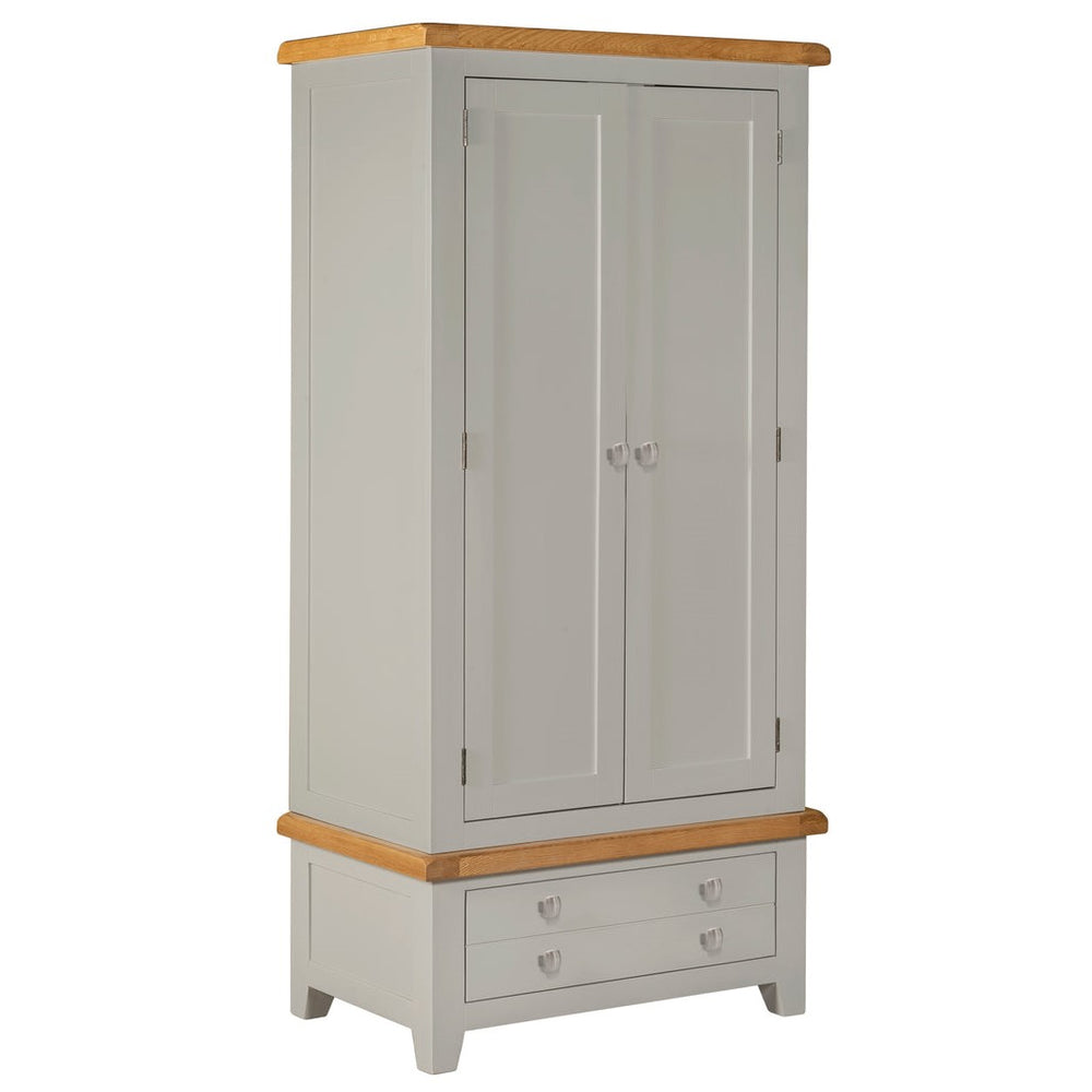 Chester Dove Grey & Solid Oak 2 Door Wardrobe - The Furniture Mega Store 
