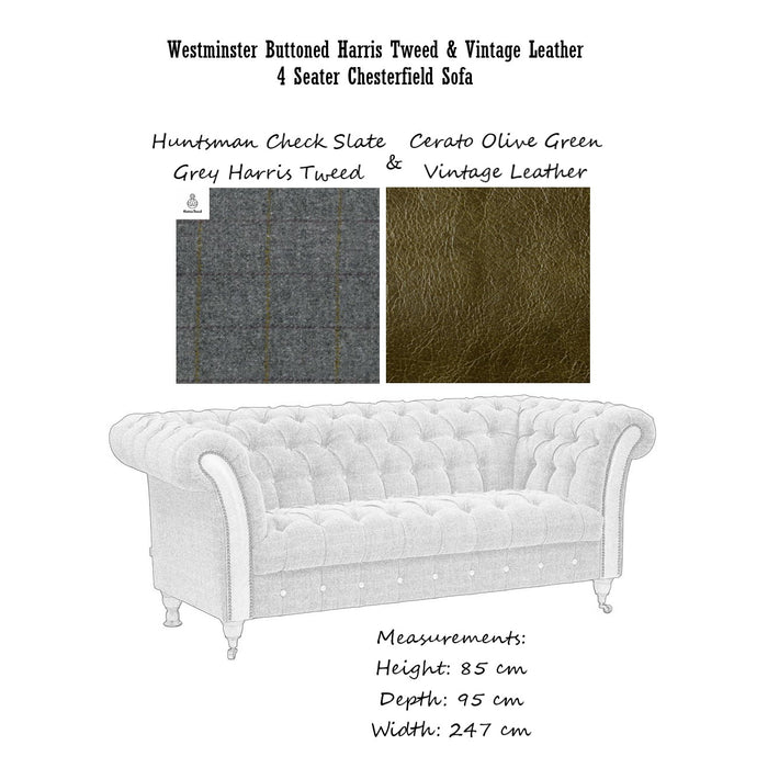 Westminster Buttoned Harris Tweed & Vintage Leather Chesterfield Sofa & Chair Collection - The Furniture Mega Store 