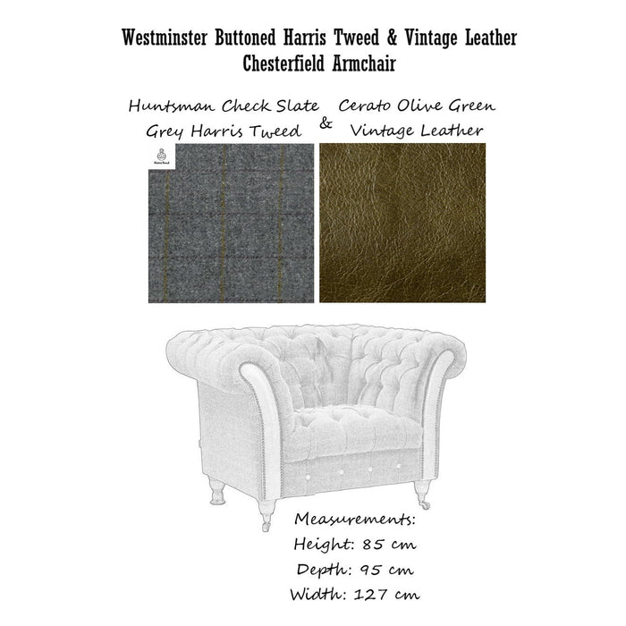 Westminster Buttoned Harris Tweed & Vintage Leather Chesterfield Sofa & Chair Collection - The Furniture Mega Store 