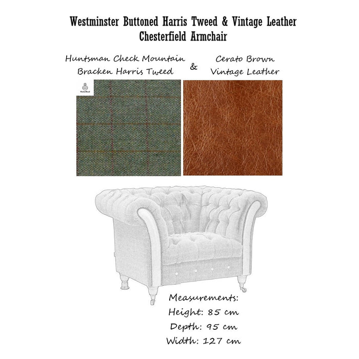 Westminster Buttoned Harris Tweed & Vintage Leather Chesterfield Chair Collection - The Furniture Mega Store 
