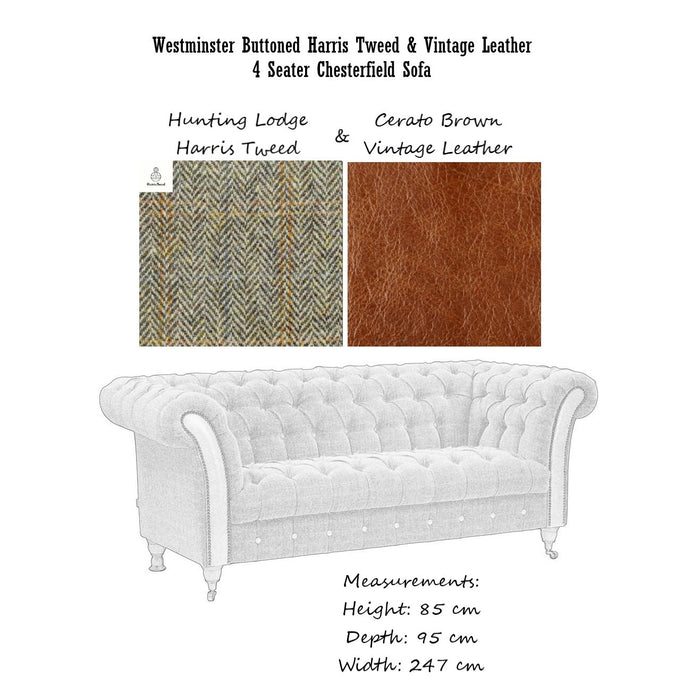 Westminster Buttoned Harris Tweed & Vintage Leather Chesterfield Sofa & Chair Collection - The Furniture Mega Store 