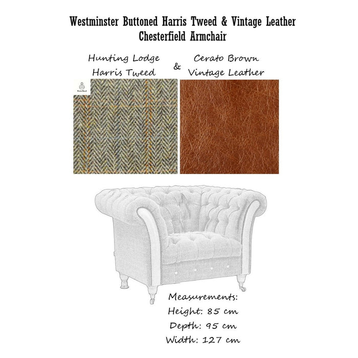 Westminster Buttoned Harris Tweed & Vintage Leather Chesterfield Sofa & Chair Collection - The Furniture Mega Store 