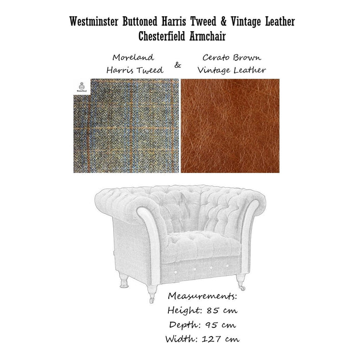 Westminster Buttoned Harris Tweed & Vintage Leather Chesterfield Sofa & Chair Collection - The Furniture Mega Store 