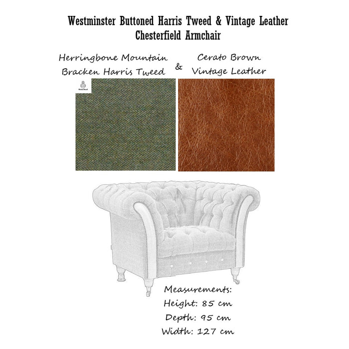 Westminster Buttoned Harris Tweed & Vintage Leather Chesterfield Sofa & Chair Collection - The Furniture Mega Store 