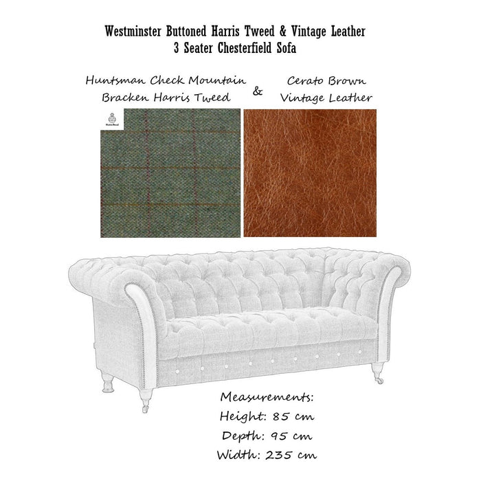Westminster Buttoned Harris Tweed & Vintage Leather Chesterfield Sofa Collection - The Furniture Mega Store 