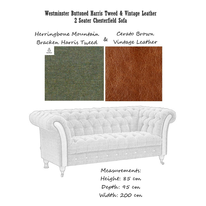 Westminster Buttoned Harris Tweed & Vintage Leather Chesterfield Sofa & Chair Collection - The Furniture Mega Store 