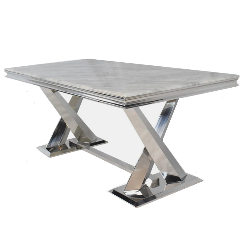 Windsor 1.8 Grey Marble Stainless Steel Cross Leg Dining Table - The Furniture Mega Store 