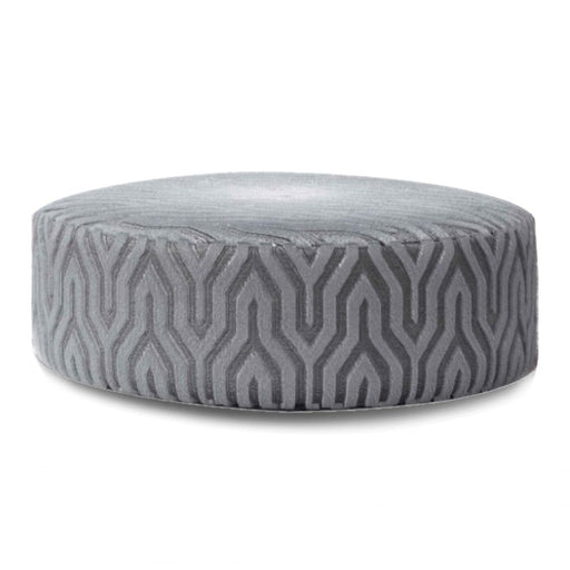 Wolf Grey Fabric Large Round Accent Footstool - The Furniture Mega Store 