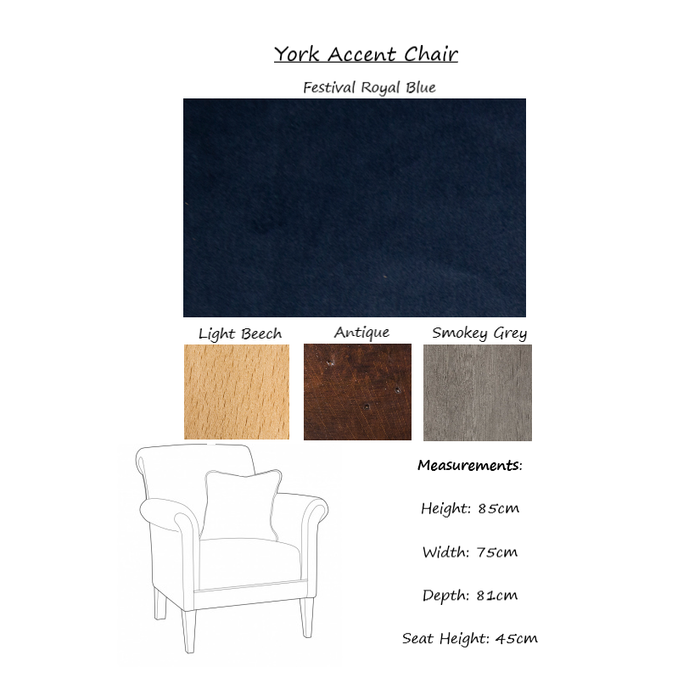 York Accent Chair - Choice Of Fabrics & Feet - The Furniture Mega Store 