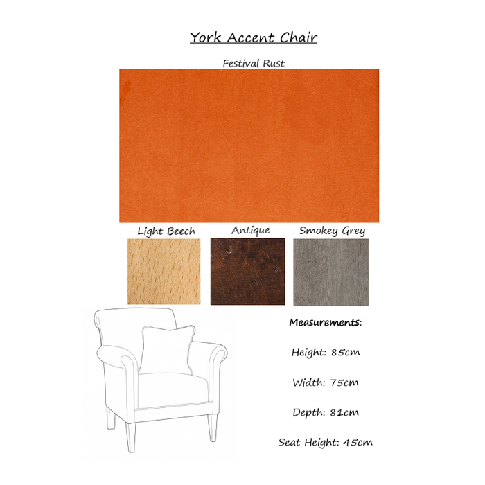 York Accent Chair - Choice Of Fabrics & Feet - The Furniture Mega Store 